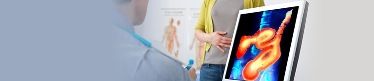 Doctor examining gastroenterology graphic