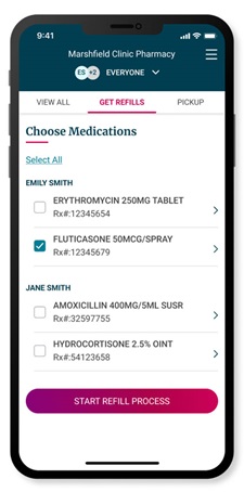 Choosing medications on the phone app.
