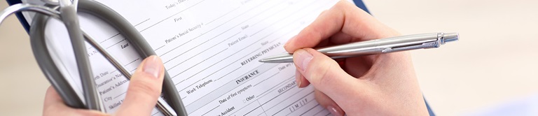 filling out a medical form
