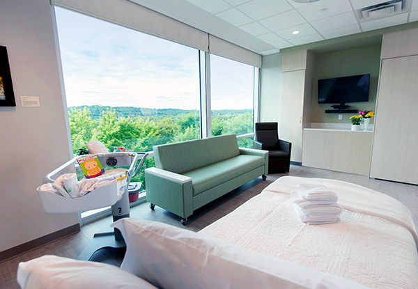 hospital room with view of trees