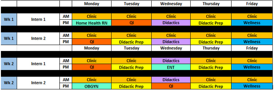 Internal Medicine Weekly schedule