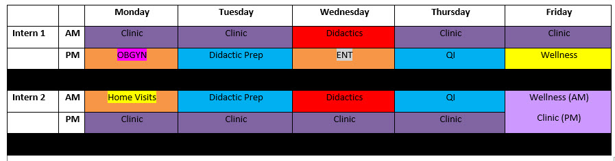 Internal Medicine Weekly schedule