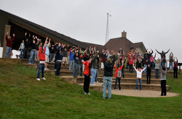 students gathering as a group for the retreat