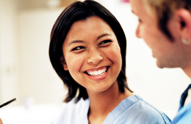 First-year resident smiles at mentor