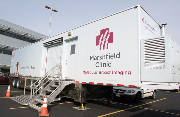 Mobile breast imaging unit outside Marshfield Clinic