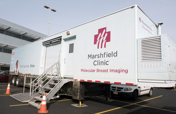 Mobile breast imaging unit outside Marshfield Clinic