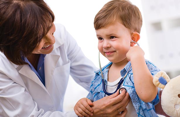 child trying stethoscope