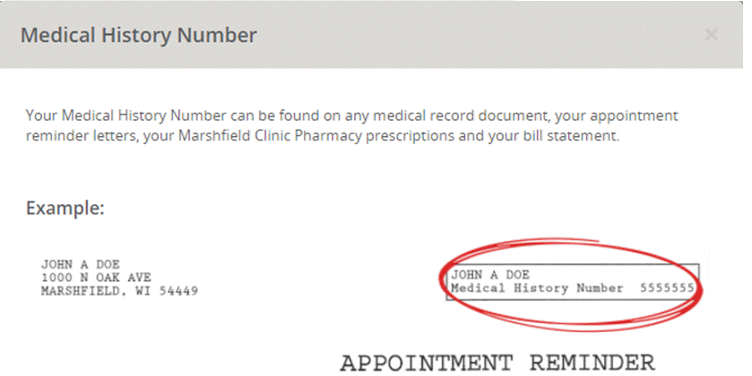 illustration of locating medical history number