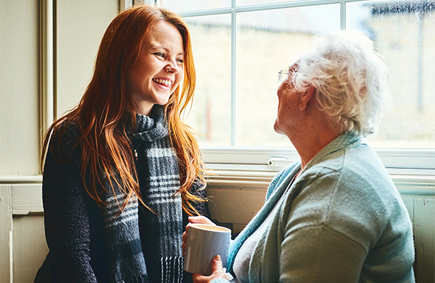 two women talking