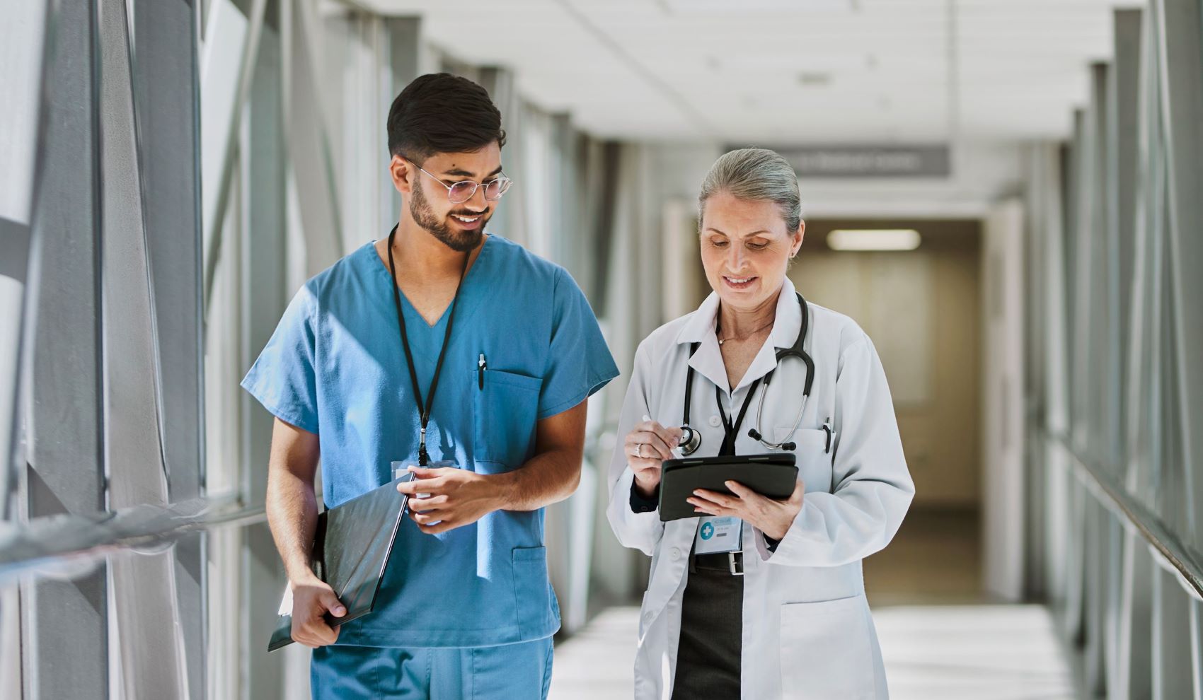 staff walking outside hospital