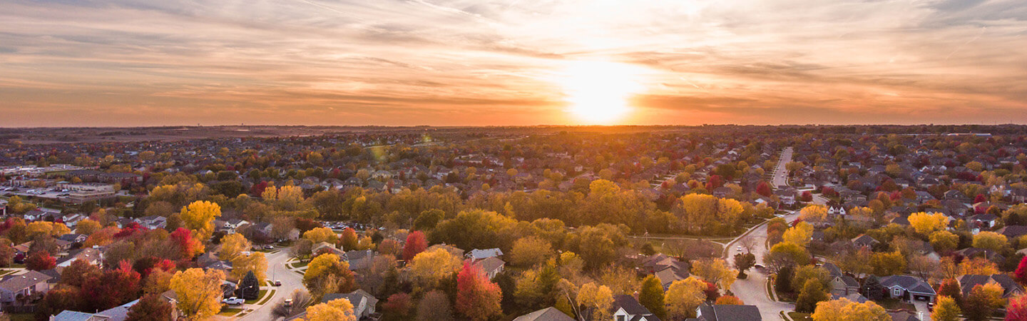 sunrise over a town