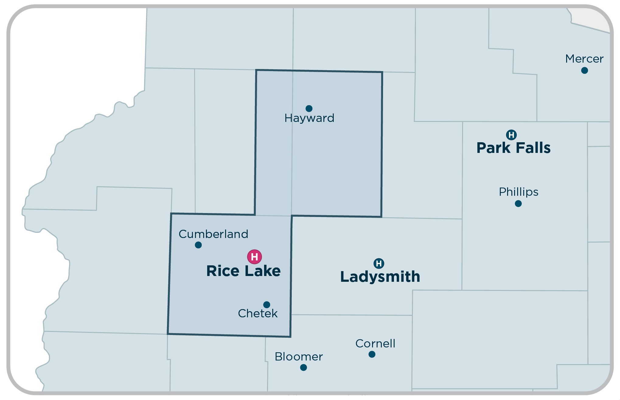 Rice Lake Area Locations map