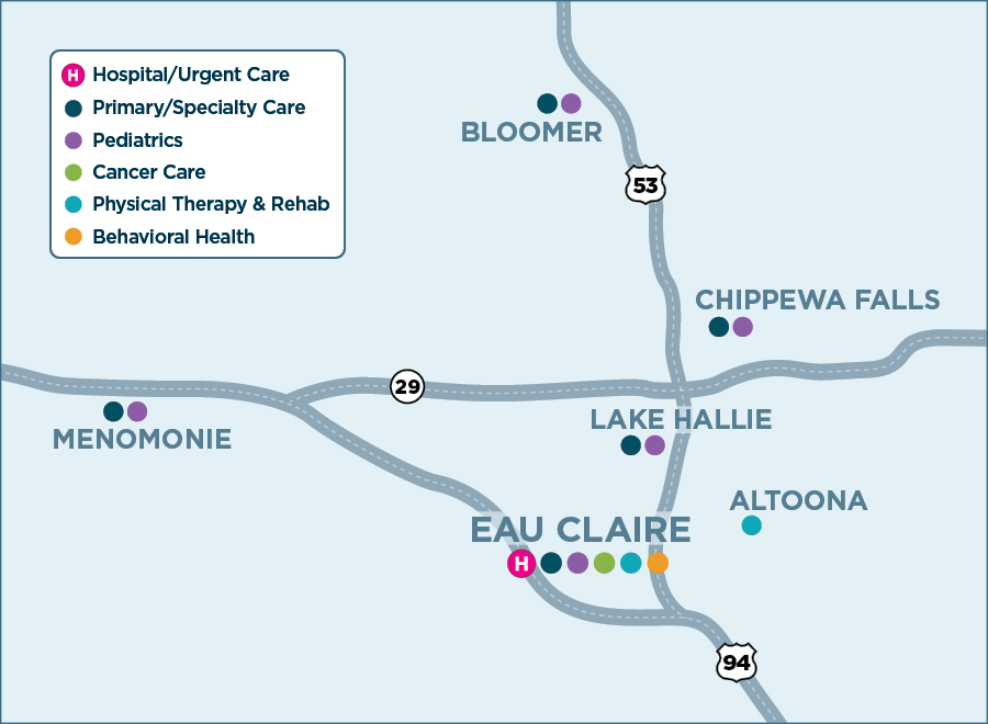 Eau Claire Region Clinic/Medical Office/Urgent Care map