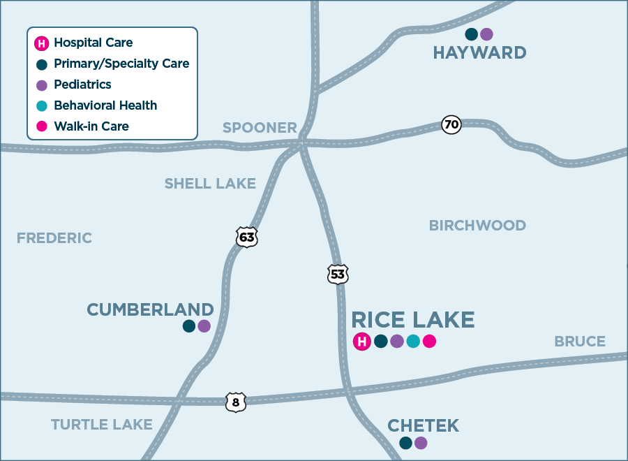 Rice Lake Urgent Care map